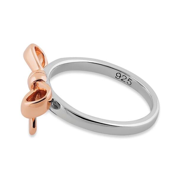 Sterling Silver Two Tone Rose Gold Plated Bow Ring New - Picture 4 of 4